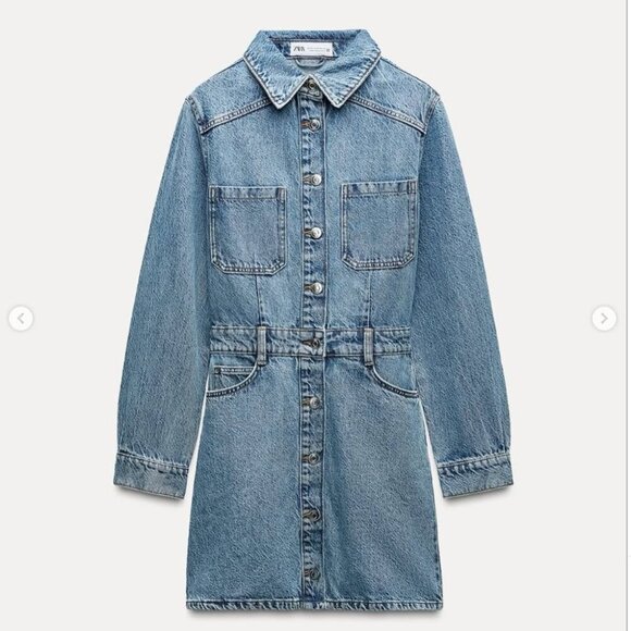 Zara Denim Mini Dress Long Sleeves Size Large Blogger Favorite - Picture 3 of 8